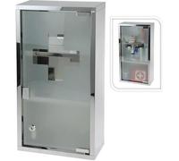 armoire cabinet métalliques pour médecine porte en verre trempé dépoli 3 étagères crochets pour accrocher 2 les clés 25x12x48 cm