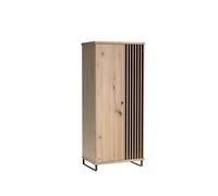 Armoire Chambre 2 portes avec penderie et pieds métal 90 cm Chêne et Noir - ZEBRA
