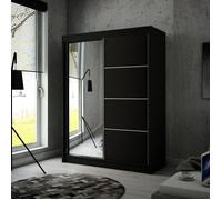 Armoire chambre à Portes coulissantes avec Miroir - Pako 05 - 150x215x61 cm - fonctionnalité et esthétique - Noir - Beauty Sofa