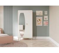 Armoire Chambre Enfant avec Grand Miroir Rose et Blanche - Dressing Enfant 94x50x190cm 1 Penderie, 2 Etagères et 2 Portes - Peinture Non Toxique - Meuble de Chambre d’Enfant Fabriqué en France
