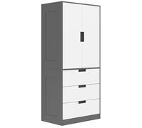 Armoire chambre penderie - HOMCOM - 2 portes 3 tiroirs tringle de suspension - panneau de particules - 80x50x180cm - gris et blanc