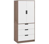 Armoire chambre penderie - HOMCOM - moderne - 2 portes, 3 tiroirs et tringle de suspension - pour chambre à coucher - marron
