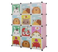Armoire Chambre Penderie Plastique - Rose - 12 Cubes - 111x37x147cm