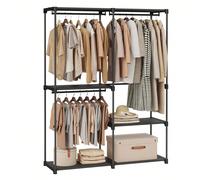 Armoire Chambre, Porte-vêtements, Penderie, 43 x 138 x 182 cm, 3 compartiments de suspension, avec Étagères, Grande Capacité, Noir Noir