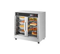 VEVOR Armoire Chauffante à 4 Niveaux, Étuve Traiteur avec Bac à Eau, Chauffe Assiettes Double Porte en Verre et Étagères Réglables, en Acier Inoxydable, pour Pizza Poulet Restaurant Cantine Argenté
