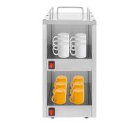 Armoire chauffante à tasses en acier inoxydable autonome avec 2 compartiments chauffants et 75 °C (167 °F), double étages, pour gastronomie, café, maison - Autonome, 25 x 32 x 55,5 cm