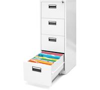 Armoire Classeur pour Dossier avec 4 Tiroirs Armoire de Bureau Metallique 132 cm x 46 cm x 62 cm (Blanc)