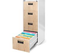 Armoire Classeur pour Dossiers avec 4 Tiroirs Armoire de Bureau Metallique 132 cm x 46 cm x 62 cm (Blanc/Imitation Bois)