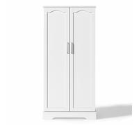 Armoire colonne garde-manger multifonctionnelle LED-sensorielle USB étagères-ajustables portes-doubles casiers-latéraux anti-basculement poignées-métal verrou-porte charnières-fluides (Blanc)