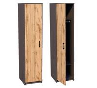 Armoire avec 1 porte, 1 tringle à vêtements et 2 étagères, armoire de 40 cm de large, surface mate étroite, en panneau stratifié, pour chambre à coucher, salon, couloir, chêne graphite