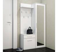 Armoire compacte Fiora 120 cm de large 3-st. Ensemble d'armoires armoire, panneau d'armoire, étagère à chaussures, miroir inclus, couleur : blanc