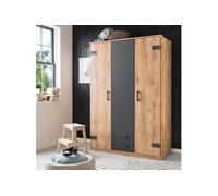 Armoire CORFOU Décor Chene et anthracite 3 portes battantes 2 tiroirs L135 P58 H