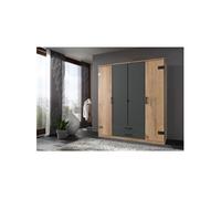 Armoire CORFOU Décor Chene et anthracite 4 portes battantes 2 tiroirs L180 P58 H