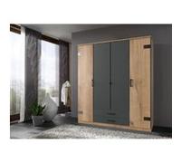 Armoire CORFOU Décor Chene et anthracite 4 portes battantes 2 tiroirs L180 P58 H Anthracite G