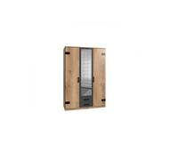 Armoire CORFOU Décor Chene et anthracite Miroir 3 portes battantes 2 tiroirs L135 Anthracite G
