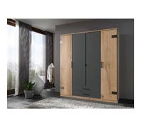 Armoire CORFOU - Décor Chêne et gris anthracite - 4 portes battantes - 2 tiroirs - L180 x P58 x H199 cm