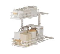 Armoire coulissante à 2 niveaux avec hauteur réglable pour cuisine, salle de bain, étagère de rangement coulissante sous le comptoir