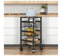 Armoire coulissante à 3 niveaux pour comptoir à épices et tiroir de rangement sous évier pour cuisine, salle de bain, bureau et salon, panier à fruits et collations noir