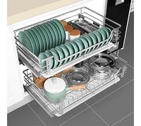 Armoire coulissante à double niveau robuste - Panier télescopique coulissant pour placard de cuisine et garde-manger - Acier inoxydable 304 et solution peu encombrante