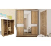 Armoire coulissante moderne 3D/190 en chêne bordeaux avec miroir et ferrures Premium
