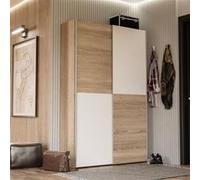 Generique Armoire 2 portes coulissantes multifonction Blanc et chêne clair L120xP41,6xH190,5cm