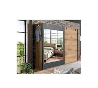 Armoire coulissante VERNON style industriel 1 porte chêne poutre 1 porte miroir