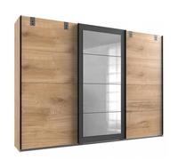 Armoire coulissante VERNON style industriel 2 portes chêne 1 porte miroir