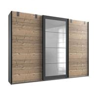 Armoire coulissante VERNON style industriel 2 portes pin vieilli 1 porte miroir
