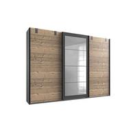 Armoire coulissante VERNON style industriel 2 portes pin vieilli 1 porte miroir