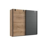 Armoire coulissante VERNON style industriel 225 cm chêne poutre et graphite