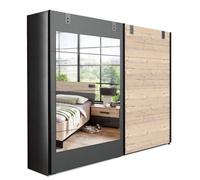 Armoire coulissante VERNON style industriel porte pin vieilli porte graphite miroir