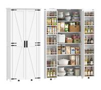 Armoire cuisine - HOMCOM - 2 portes avec roulette, 6 compartiments, 14 porte-racks, étagères réglables - bois - 80x40x180cm - blanc