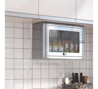 Armoire Cuisine Rangement avec Porte Relevable Hydraulique 304 Armoire Murale en Acier Inoxydable avec Coins Antis-Collision Installation sans Perçage Armoires de Toilette(50x22x34.5cm)