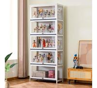 Armoire Curio avec portes en acrylique, vitrine en verre pour livres et bureau, bibliothèque polyvalente marron pour salon, rangement et décoration