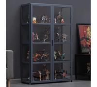 Armoire Curio avec portes en verre, cadre en bambou naturel, design double porte pour un rangement pratique, protection contre la poussière, vitrine en verre