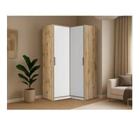 Vente-unique - Armoire d’Angle 2 Portes - L106 cm - Blanc et Naturel Clair - LAMIKI