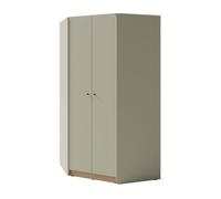 Armoire d’angle ALEX - 2 portes, 2 penderies et 8 étagères Sable Beige