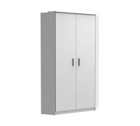 Armoire d‘angle, meuble de rangement Blanc, rechampis teinte béton gris clair-Longueur 95 x Hauteur 199 x Profondeur 95 cm