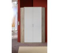 Armoire Pegane Armoire d'angle, meuble de rangement Imitation chêne San Remo, rechampis blanc - Longueur 95 x Hauteur 199 x Profondeur 95 cm--