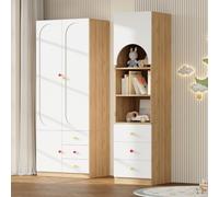 Armoire d’Penderie Moderne Blanc avec 6 Tiroirs,3 Portes,Ringle à Vêtement | 130x50x200cm,Ensemble Placard,3 Étagères,Porte Incurvée Anti-Poussière,Protection Anti-Basculement,Appartement,Chambre,Salon