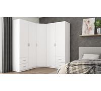 Armoire d'angle 189/214 blanc avec ferrures Premium - 3 barres de penderie