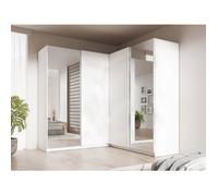 Armoire d'angle 4 portes - Avec miroir - L211 cm - Blanc - LEDORMA