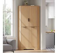 Armoire d'angle 4 portes Naturel avec étagères réglables, buffet de rangement pour cuisine, salle à manger et salon, 60x60x172 cm