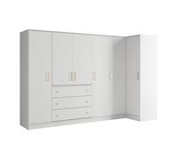 Vente-unique - Armoire d'angle 6 Portes et 3 tiroirs - L311 cm - Blanc - Lizandro