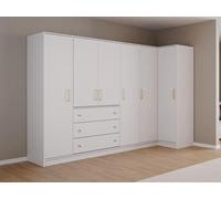 Armoire d'angle 6 portes et 3 tiroirs - L311 cm - Blanc - LIZANDRO