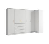 Armoire d'angle 6 portes et 3 tiroirs - L311 cm - Blanc - LIZANDRO