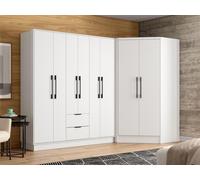 Armoire d'angle 8 portes et 2 tiroirs - L263 cm - Blanc - FEOVA