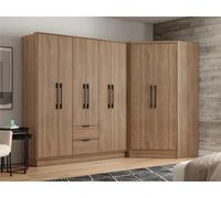 Armoire d'angle 8 portes et 2 tiroirs - L263 cm - Coloris : Naturel - FEOVA Naturel clair