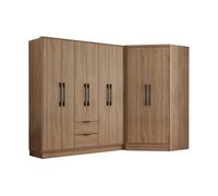 Armoire d'angle 8 portes et 2 tiroirs - L263 cm - Coloris : Naturel - FEOVA
