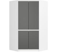 Armoire d'angle AKORD S100 Blanche 100 cm 4 portes façade Grise 6 étagères 100x50x180 cm